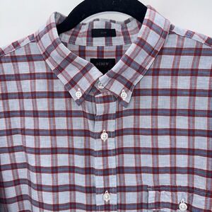J. Crew Baird McNutt Irish Linen Blend Plaid Long Sleeve Button Down XL Slim Fit